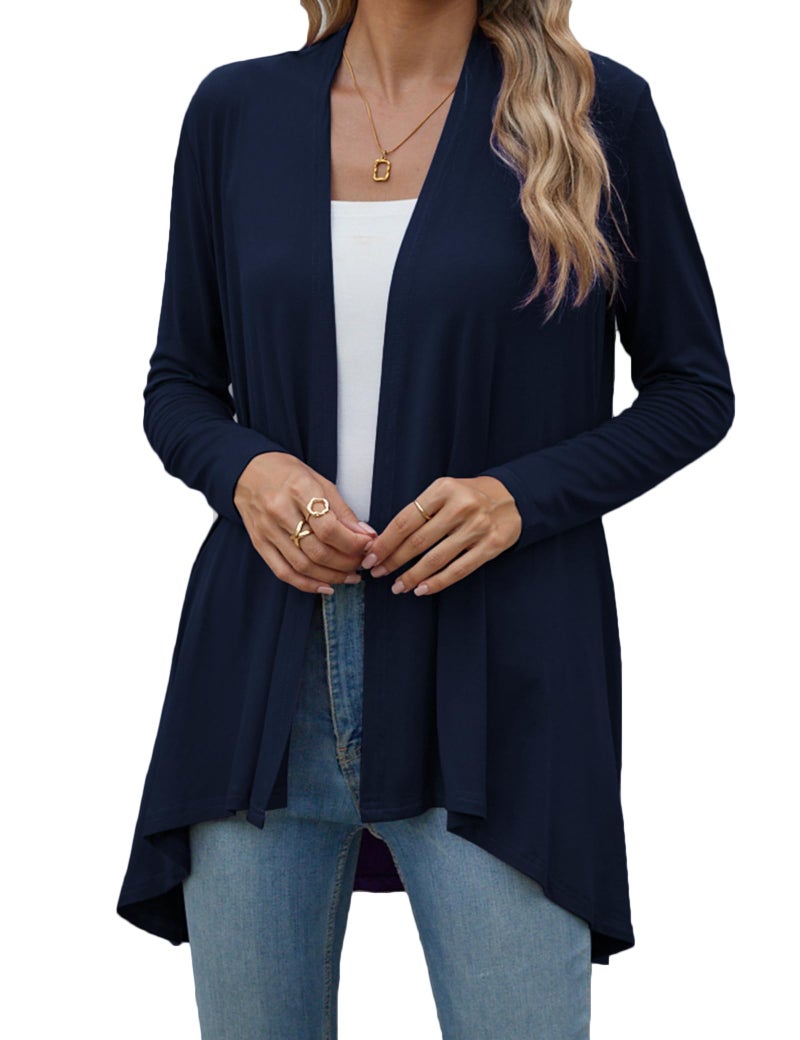 POGTMM Womens Casual Long Sleeve Open Front Cardigan Sweater Soft Casual Wrap Cardigan (Navy Blue, US L(12-14)) - Image 2